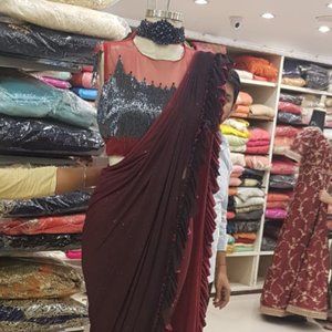 MAROON SAREE GOWN